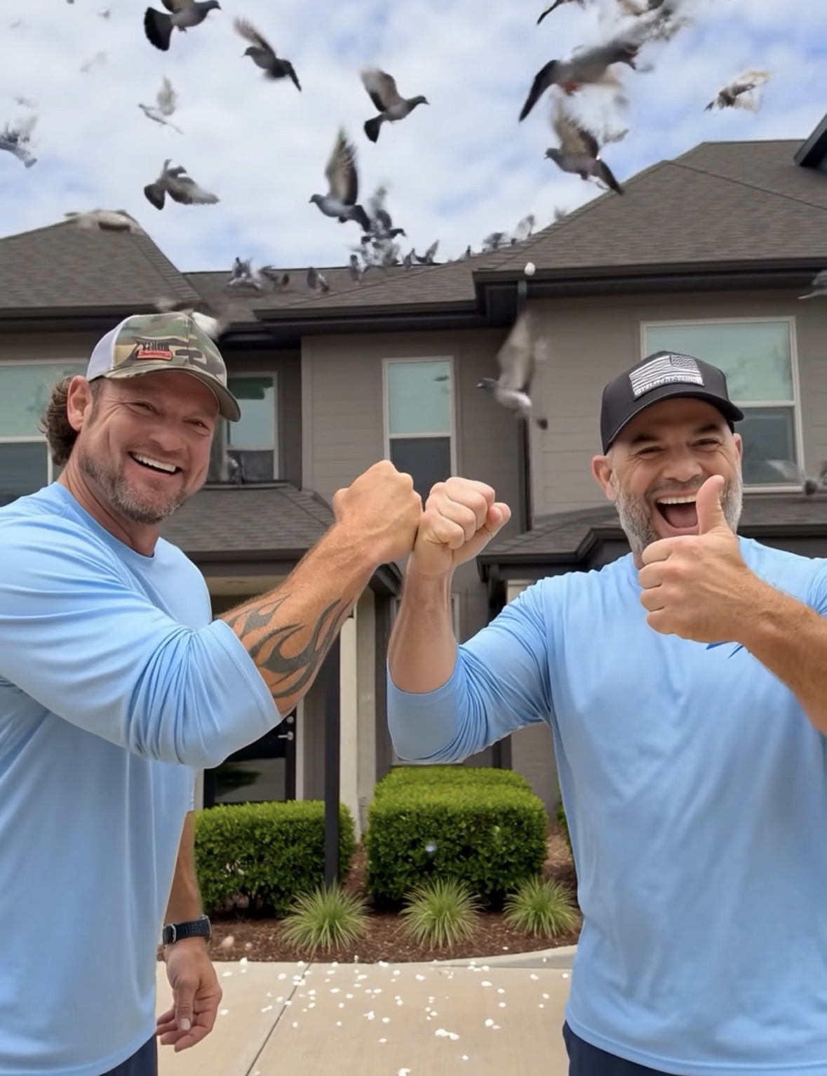 Successful pigeon dispersal — Trent and Wes on site
